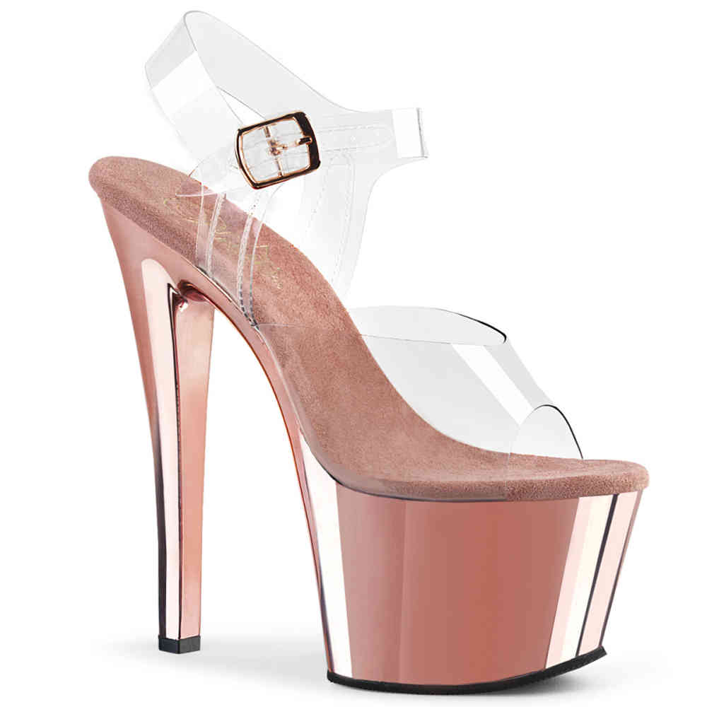 Pleaser - SKY308 Sandale à bride à la cheville, Pole dance chaussures - Chaussures de pole dance - Rose/Transparent Product image